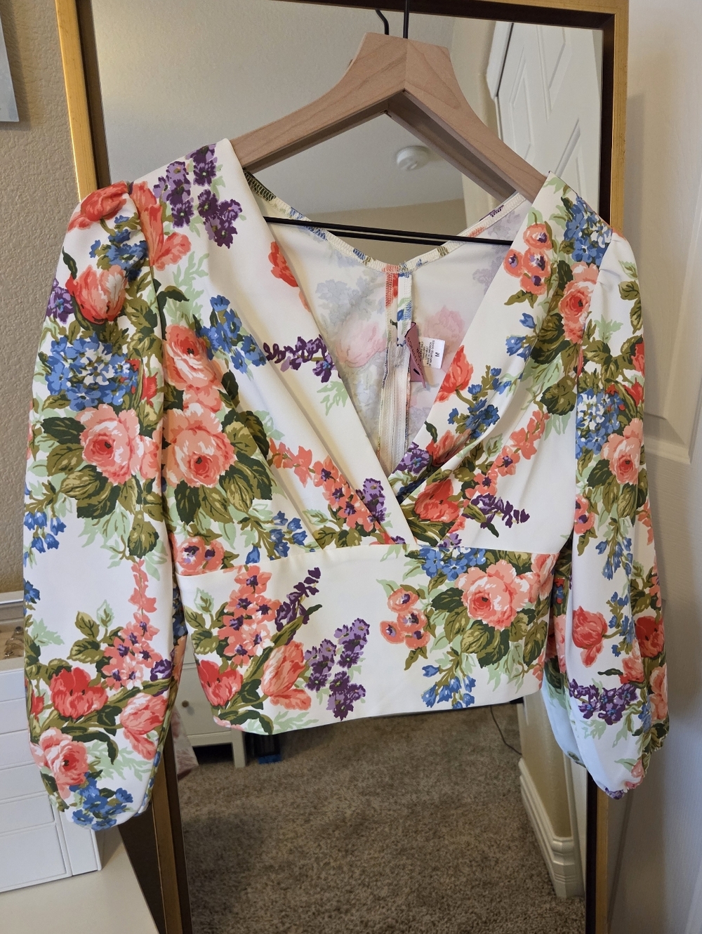 Vixen By Micheline Pitt Bawdy Top In White Floral Print Size M